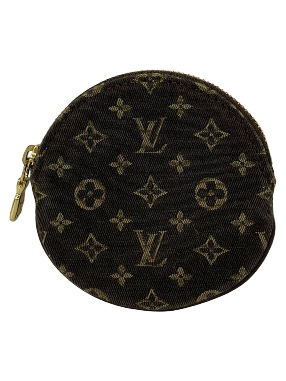 Louis Vuitton Coin Purse Monogram Mini Lin Porte Monnaie Rond Ebene Cotton